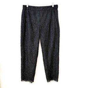J Crew Womens Black Lace Ankle Pants Elastic Waistband pull up Lined Size 8